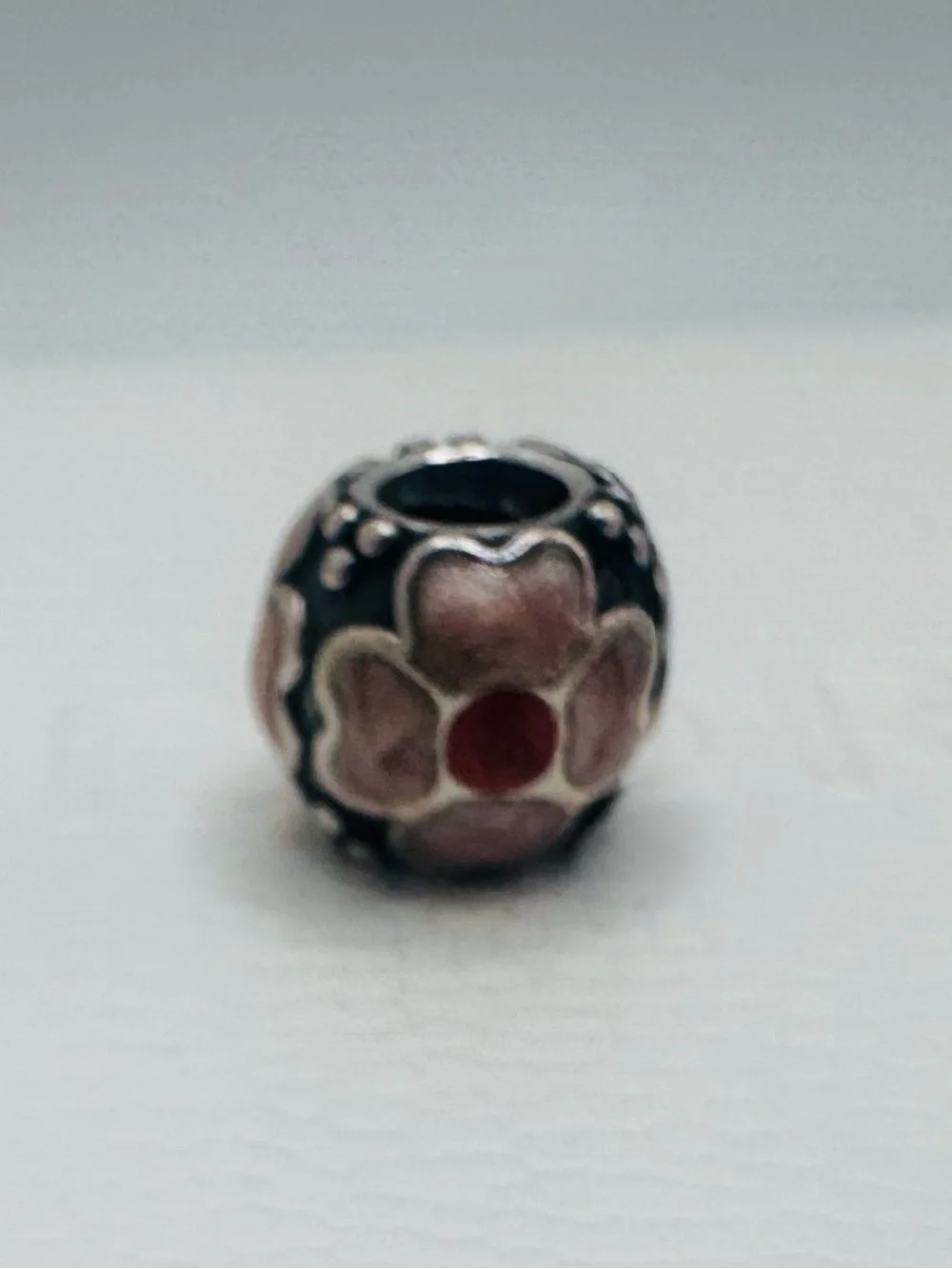 Pandora Pink Flower Charm with Red Center